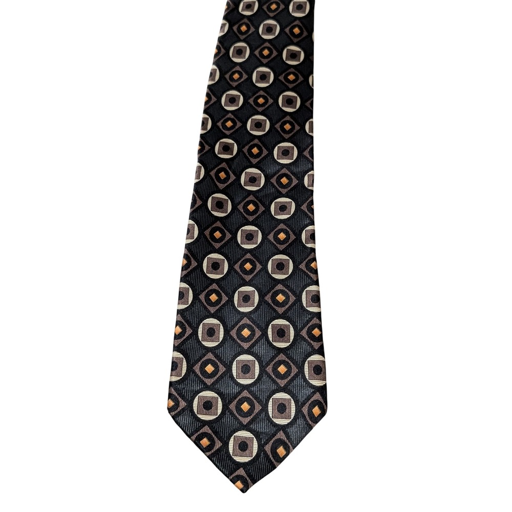 Kilburne and Finch Tie Mens XL Black Brown Orange Geometric Silk Big & Tall 68"
